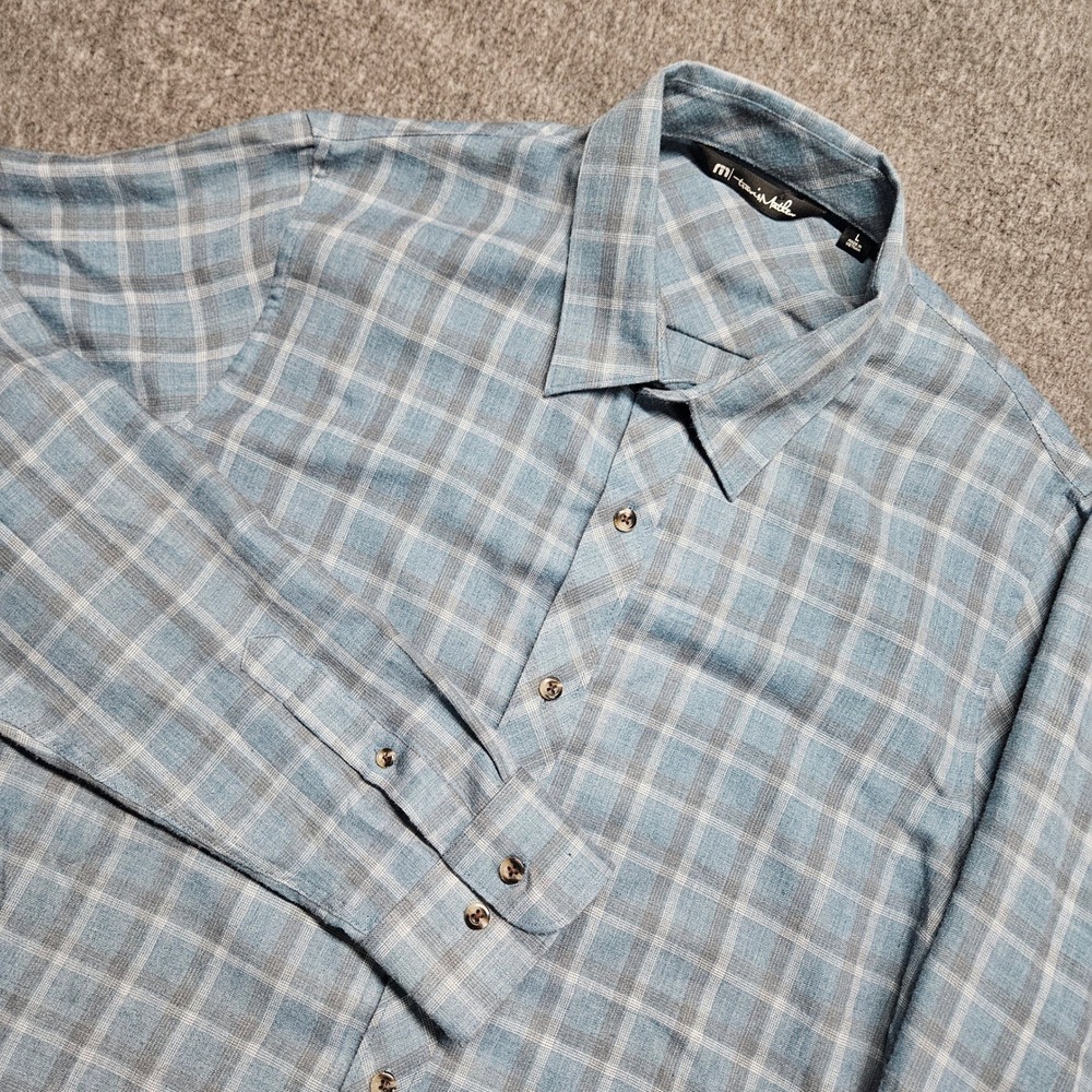 Travis Mathew Button Down Mens Large Blue Plaid Long Sleeve Shirt
